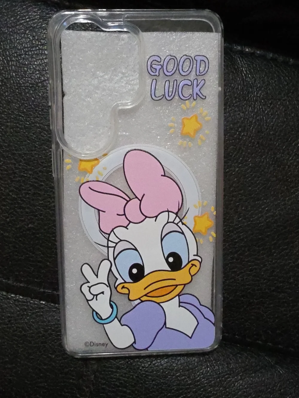 Disney Daisy Duck Clear Phone Case with Pink Bow and Purple Outfit